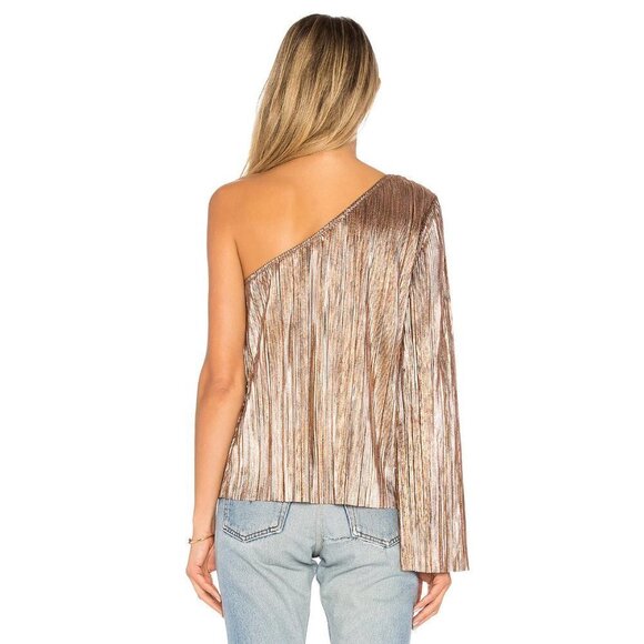 NWT House Of Harlow 1960 x Revolve Ross Rose Gold Metallic One Shoulder Boho Top - Picture 3 of 14